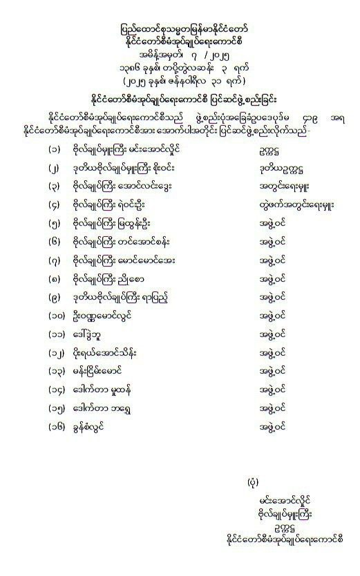 နိုင်ငံတော်စီမံအုပ်ချုပ်ရေးကောင်စီ ပြင်ဆင်ဖွဲစည်းခြင်းနှင့် ဝန်ကြီးများခန့်အပ်/အနားယူခွင့်ပြုခြင်း